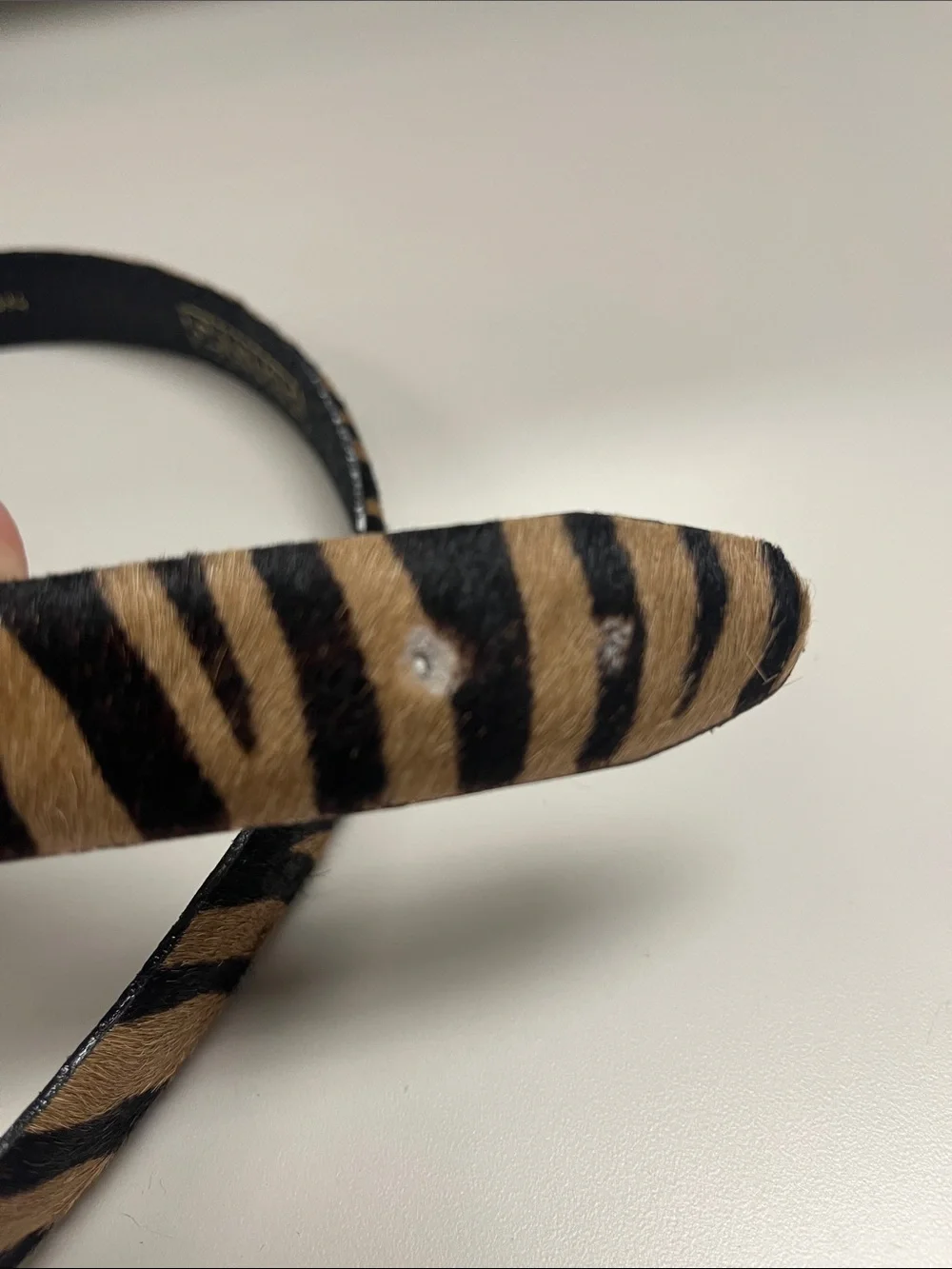 Carlisle Tan and Black Zebra-Print Haircalf Belt with Rectangular Buckle SZ SM